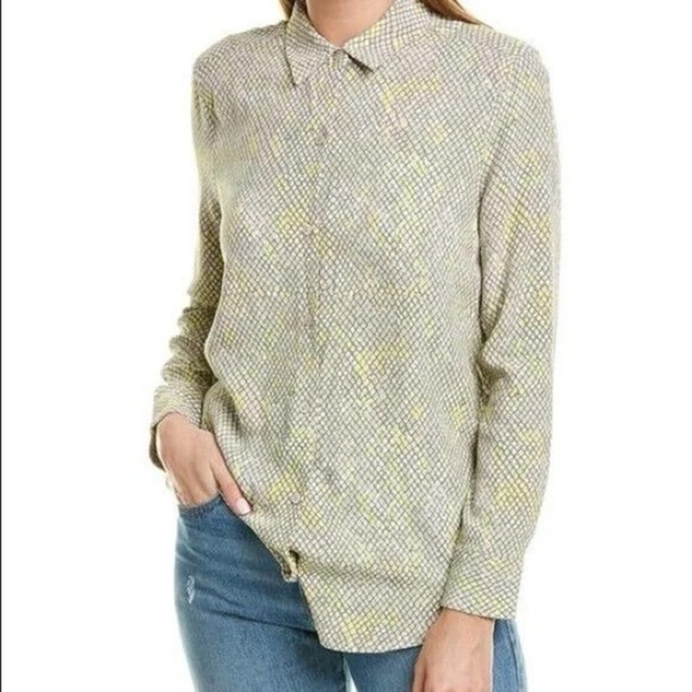 EQUIPMENT Grey & Yellow Button Up Shirt Geometric Snakeskin Blouse Silky Top - Picture 7 of 16